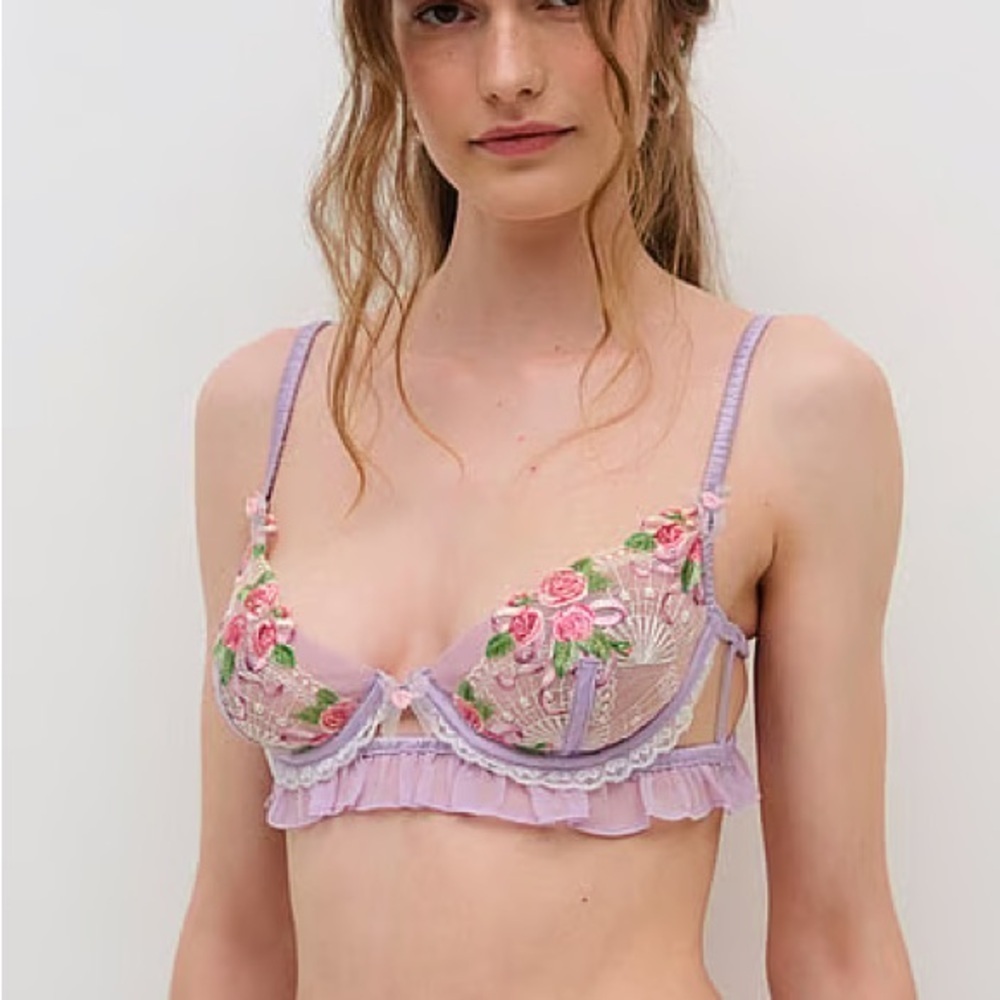 For love & Lemons Serenity Floral Embroidered Lavender Bra new wtag 34 C